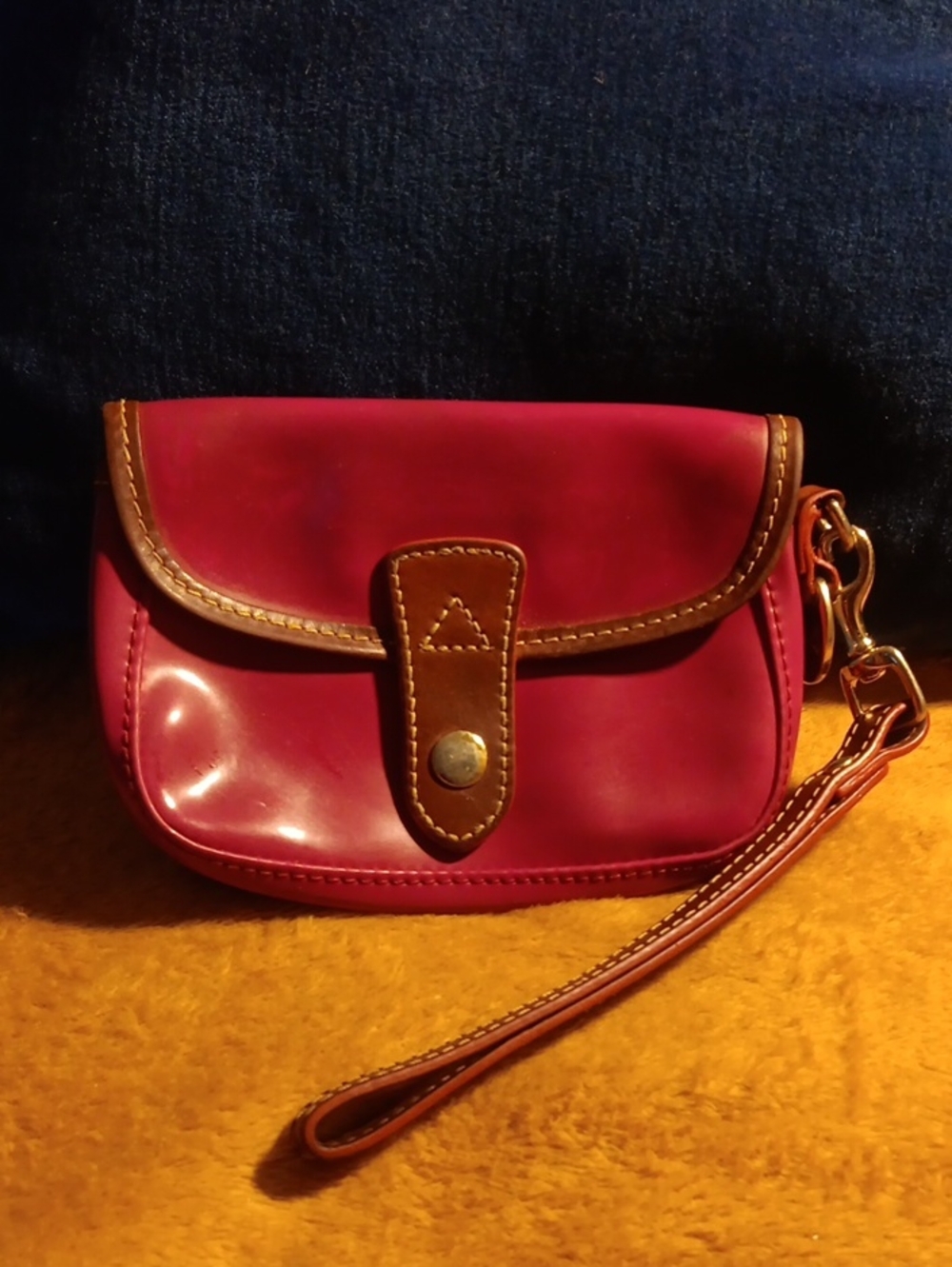 Dooney & Bourke Pink Leather Wristlet with Brown Trim